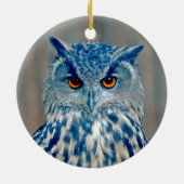 Schönes Blue Uhu Raptor Owl Keramik Ornament (Hinten)