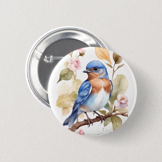 Schönes Bluebird Wasserfarbenbild Button (Vorne & Hinten)