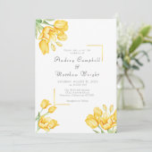 Schönes blühendes Gelbtuch Hochzeitsempfang Einladung (Stehend Vorderseite)