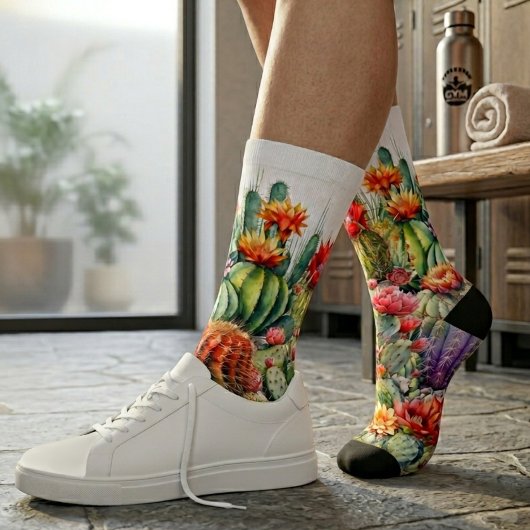 Schönes, blühendes Kakteen Socken