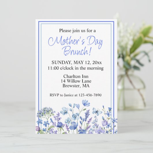 Schönes Blumenbrunch mit blühender Muttersprache Einladung (Stehend Vorderseite)