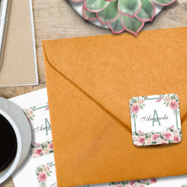 Schönes Blumendesign Monogramm Quadratischer Aufkleber