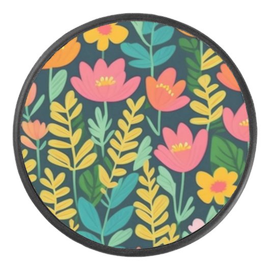 Schönes, blumenfarbenes Feld Eishockey Puck (Vorderseite)