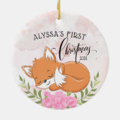 Schönes Blumenfoxbaby's first Christmas Keramik Ornament (Hinten)