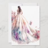 Schönes blumengeschmücktes Hochzeitskleid Brautpar Einladung (Rückseite)