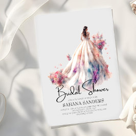 Schönes blumengeschmücktes Hochzeitskleid Brautpar Einladung