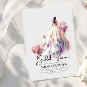 Schönes blumengeschmücktes Hochzeitskleid Brautpar Einladung