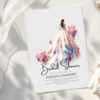 Schönes blumengeschmücktes Hochzeitskleid Brautpar Einladung