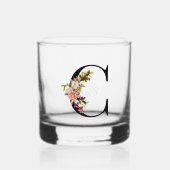 Schönes, blumengeschmücktes Monogramm C Whiskyglas (Vorderseite)