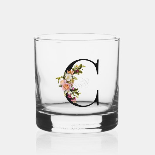 Schönes, blumengeschmücktes Monogramm C Whiskyglas (Vorderseite)