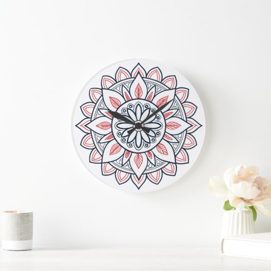 Schönes Blumengestein Mandala - Malerei und Grafik Große Wanduhr (Zuhause)