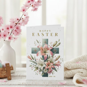 Schönes Blumenkreuz Christliches Ostern Feiertagskarte
