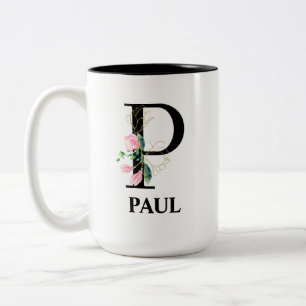 Schönes Blumenmonogramm P Buchstabe Alphabet Zweifarbige Tasse