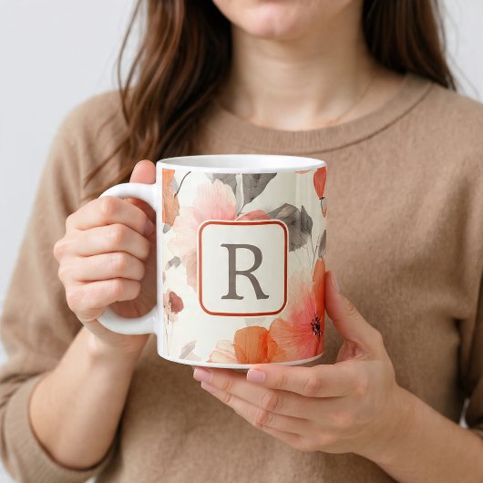 Schönes Blumenmonogramm-Vorlage Personalisiert Jumbo-Tasse
