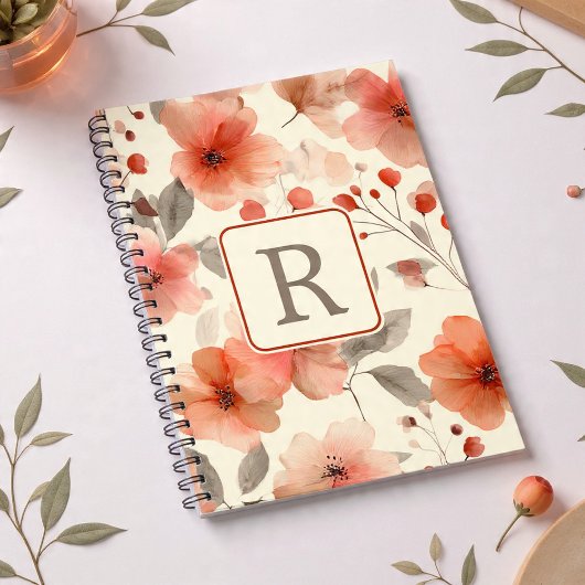 Schönes Blumenmonogramm-Vorlage Personalisiert Notizblock