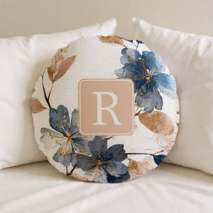 Schönes Blumenmonogramm-Vorlage Personalisiert Rundes Kissen