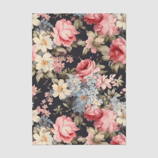 Schönes Blumenmuster auf dunklem Hintergrund Seidenpapier (Vorderseite)