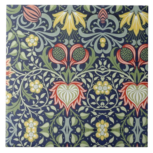 Schönes Blumenmuster aus dem 19. Jahrhundert Grün Fliese (Vorderseite)