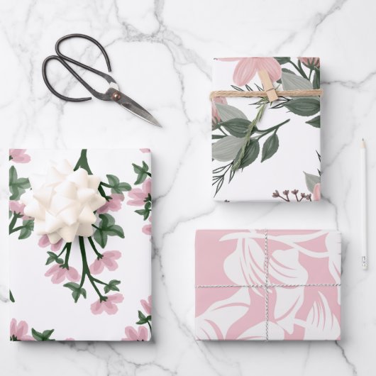 Schönes Blumenmuster Geschenkpapier Set (Vorderseite)