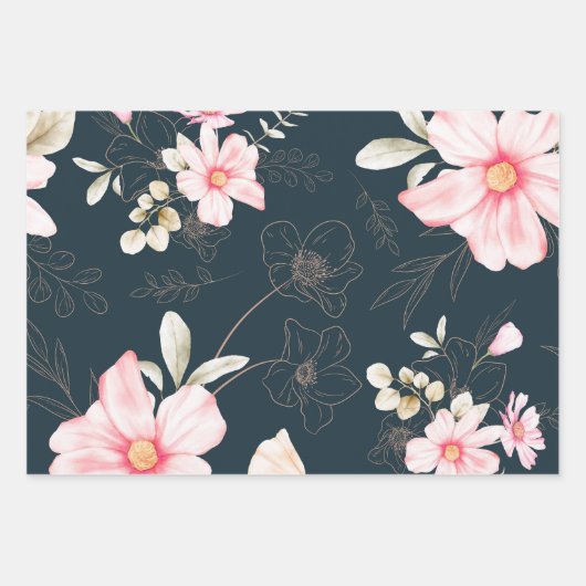 Schönes Blumenmuster Geschenkpapier Set (Vorderseite 3)