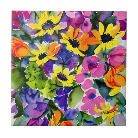 Schönes Blumenmuster, hellgelb und rosa, Fliese (Vorderseite)