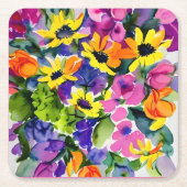 Schönes Blumenmuster, hellgelb und rosa, Rechteckiger Pappuntersetzer (Vorderseite)