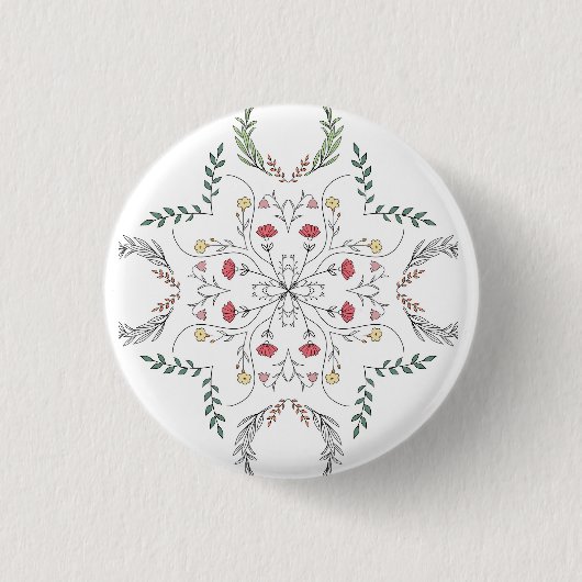 Schönes Blumenmuster, Mandala Button (Vorderseite)
