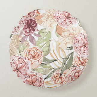 Schönes Blumenmuster mit hellen Herbstblättern Rundes Kissen