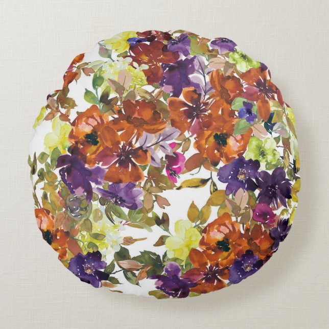 Schönes Blumenmuster mit hellen Herbstblättern Rundes Kissen (Vorderseite)
