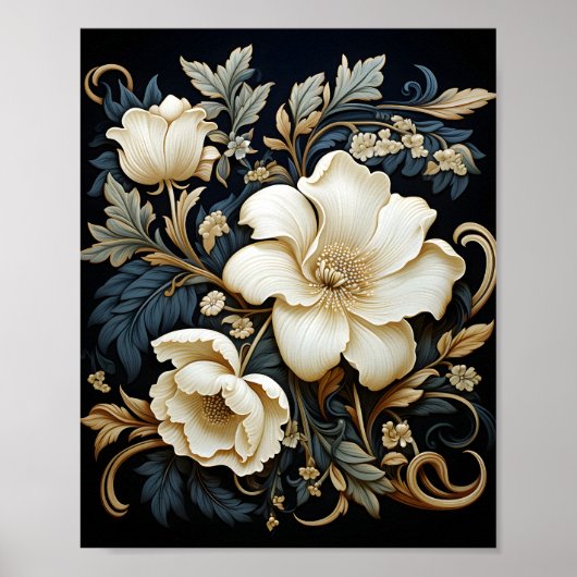 Schönes Blumenmuster mit schwarzem Hintergrund und Poster (Vorne)