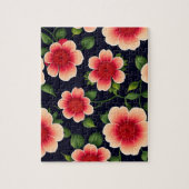 Schönes Blumenmuster Niedlich Rosa und Rote Blume Puzzle (Vertikal)