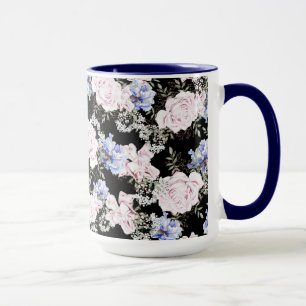 Schönes Blumenmuster Rosen Iris Rosa Blau  Tasse
