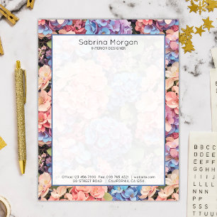 Schönes Blumenrosa, Blau und Lila Hydrangeas Briefbogen
