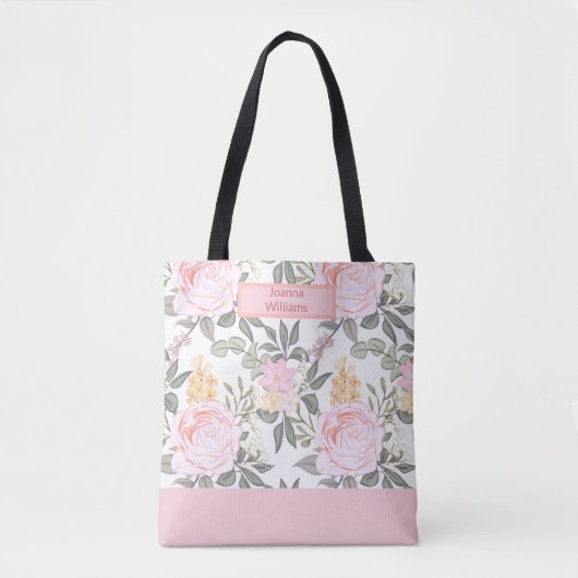 Schönes Blumenrosa und grünes Blattwerk Tasche (Vorderseite)