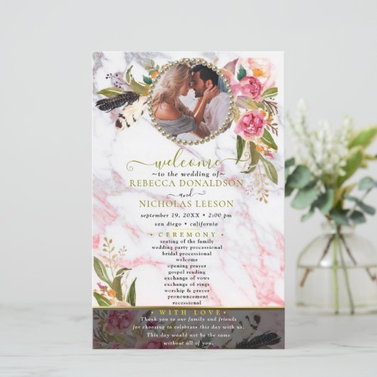 Schönes Blumenstrauß Foto Hochzeitsprogramm (Stehend Vorderseite)