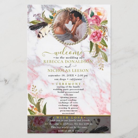 Schönes Blumenstrauß Foto Hochzeitsprogramm (Vorderseite)