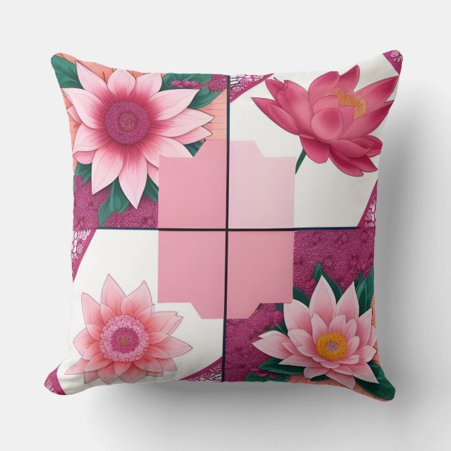 Schönes Blumenwerk mit rosa Blume Kissen (Vorderseite)