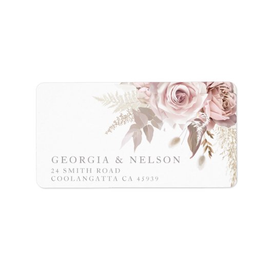 Schönes Blush Floral Wedding Return Label Adressaufkleber (Vorne)