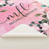 Schönes Blush Pink Floral Trendy Script Monogramm Sherpadecke (3/4)