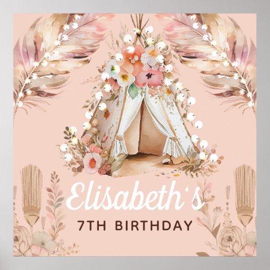 Schönes Bohemisches Mädchen Geburtstag Personalisi Poster (Vorne)