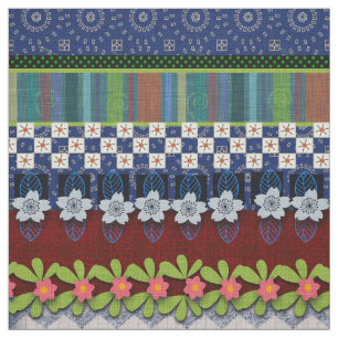 Schönes Boho Border   Whimsisches Blumendesign Stoff