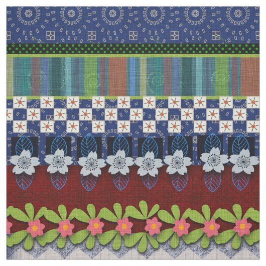 Schönes Boho Border | Whimsisches Blumendesign Stoff (Muster)
