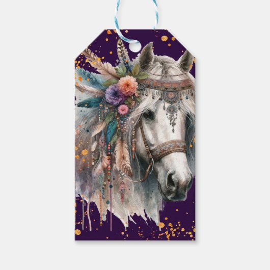 Schönes Boho-Pferd Geschenkanhänger (Vorderseite)