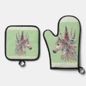 Schönes Boho-Pferd Ofenhandschuh & Topflappen-Set (Vorderseite)