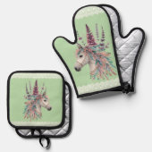 Schönes Boho-Pferd Ofenhandschuh & Topflappen-Set (Vorderseite/Rückseite)