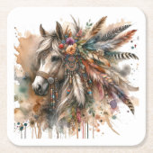 Schönes Boho-Pferd  Rechteckiger Pappuntersetzer (Vorderseite)