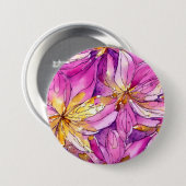 Schönes Boho Pink und Gold Floral Muster Button (Vorne & Hinten)