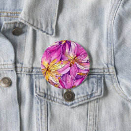 Schönes Boho Pink und Gold Floral Muster Button
