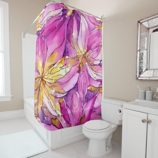 Schönes Boho Pink und Gold Floral Muster Duschvorhang (Beispiel)