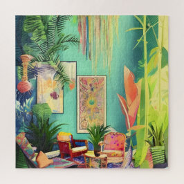 Schönes boho Tropical Pflanze Wohnzimmer Puzzle